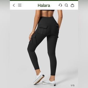 Halara fleece lined cargo leggings in black, size small
